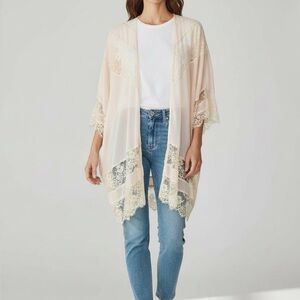 Lush Women’s Pink Lace Boho Open Front Kimono Top S/M
